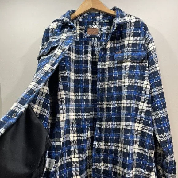 ORVIS Mens XXL Blue Plaid Long Sleeve Heavyweight Button Up Flannel Shirt Jacket - Picture 9 of 11